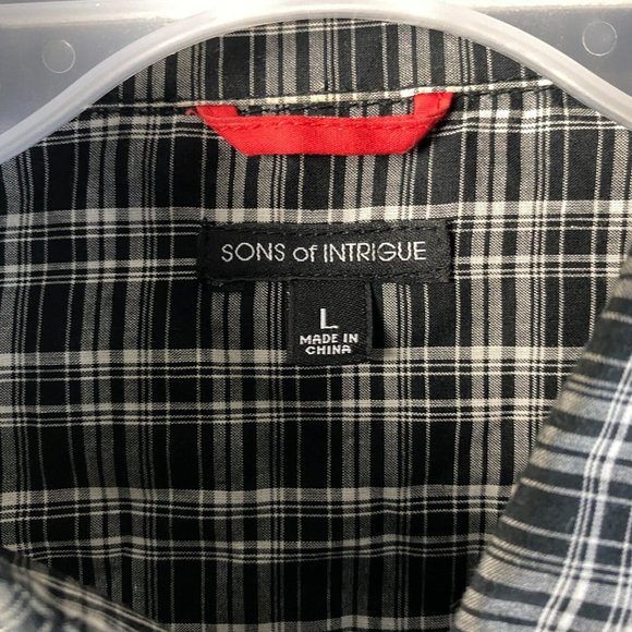 Sons of Intrigue Long Sleeve Button Up Shirt Large Men's Plaid Black 100% Cotton - Picture 3 of 9